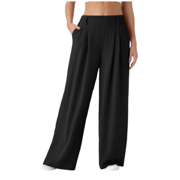 NWT HALARA High Waisted Pocket Wide Leg Flowy Solid Palazzo Casual Linen-Feel - Picture 1 of 9